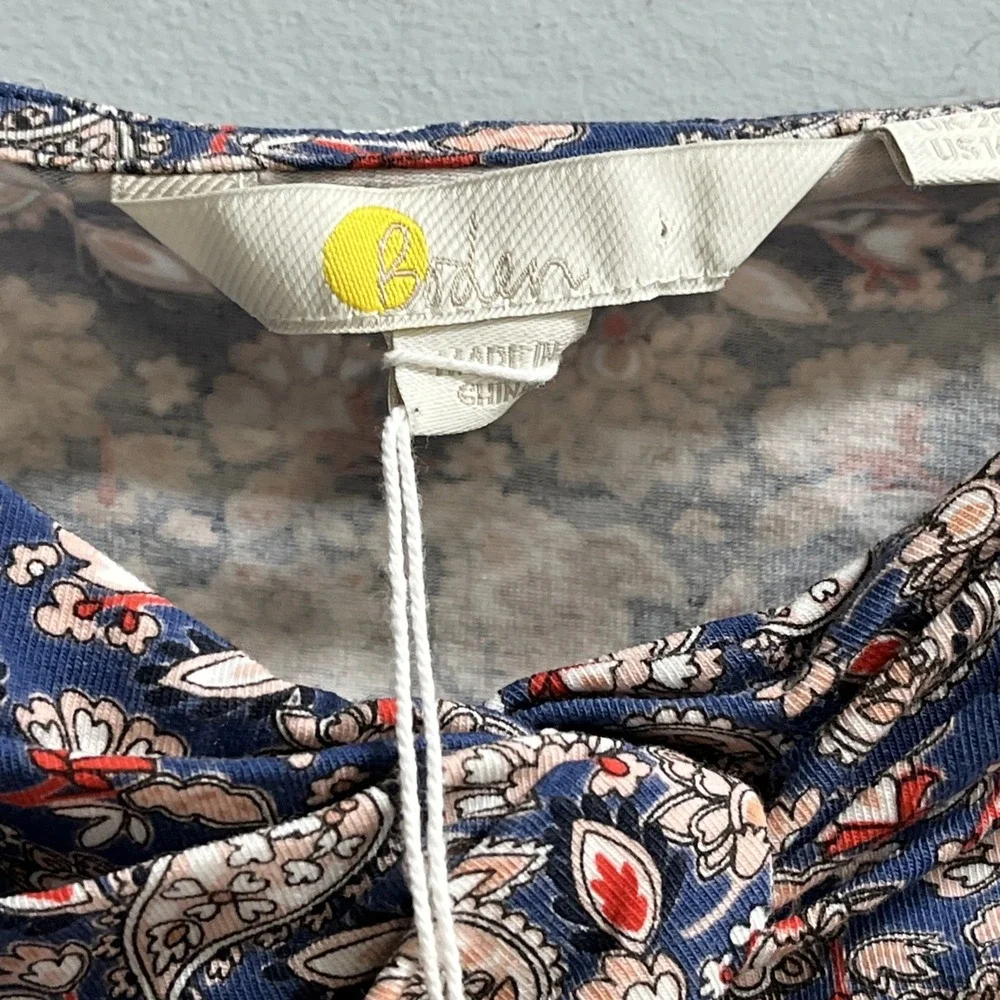 Boden Top Womens US 16 18 Blue Paisley Milkmaid Puff Sleeve Ruched V Neck Preppy